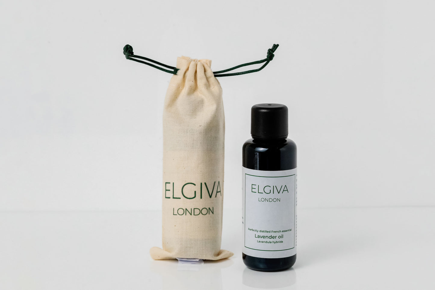 50ml lavender oil in dark purple glass bottle with a branded gift bag