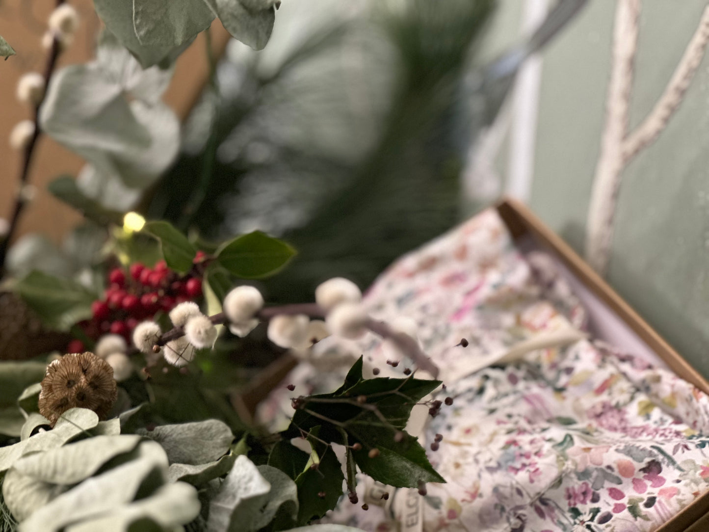 Liberty print sachet in gift box looking festive