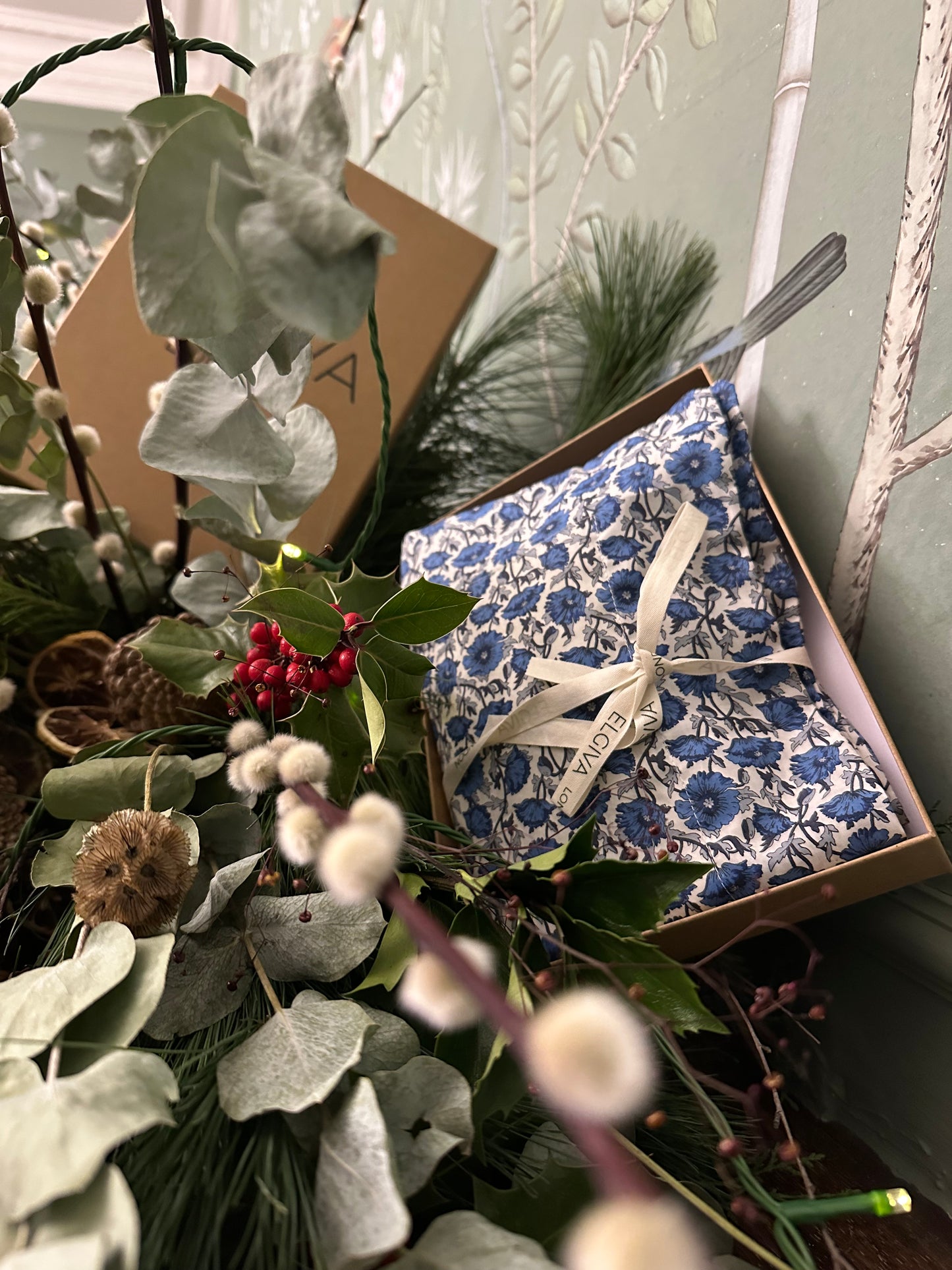 Liberty print sachet in gift box looking festive