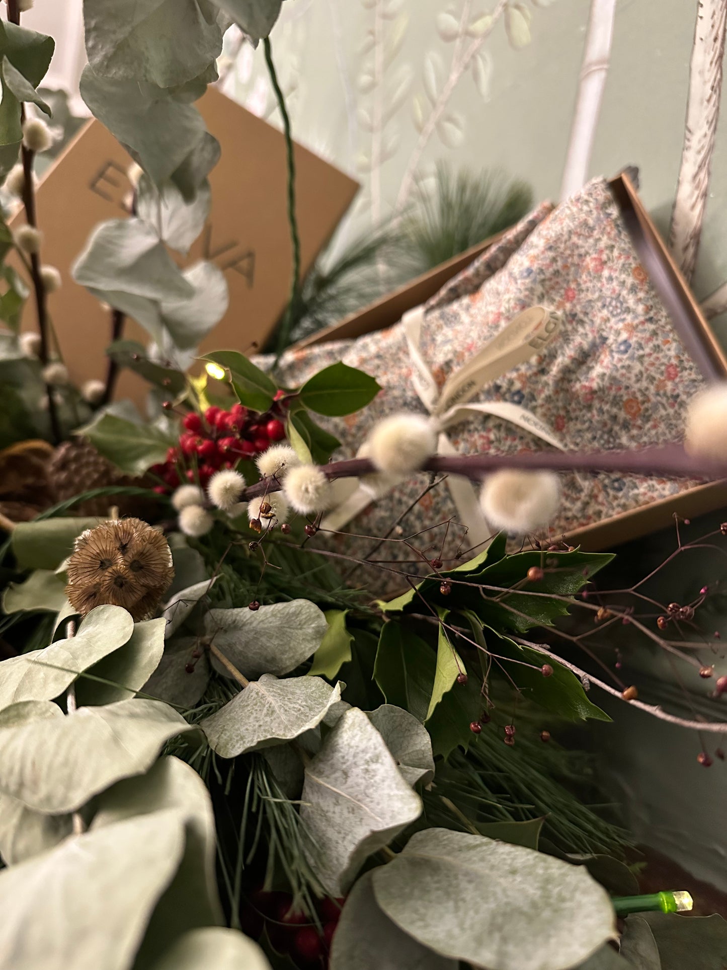 Liberty print sachet in gift box looking festive