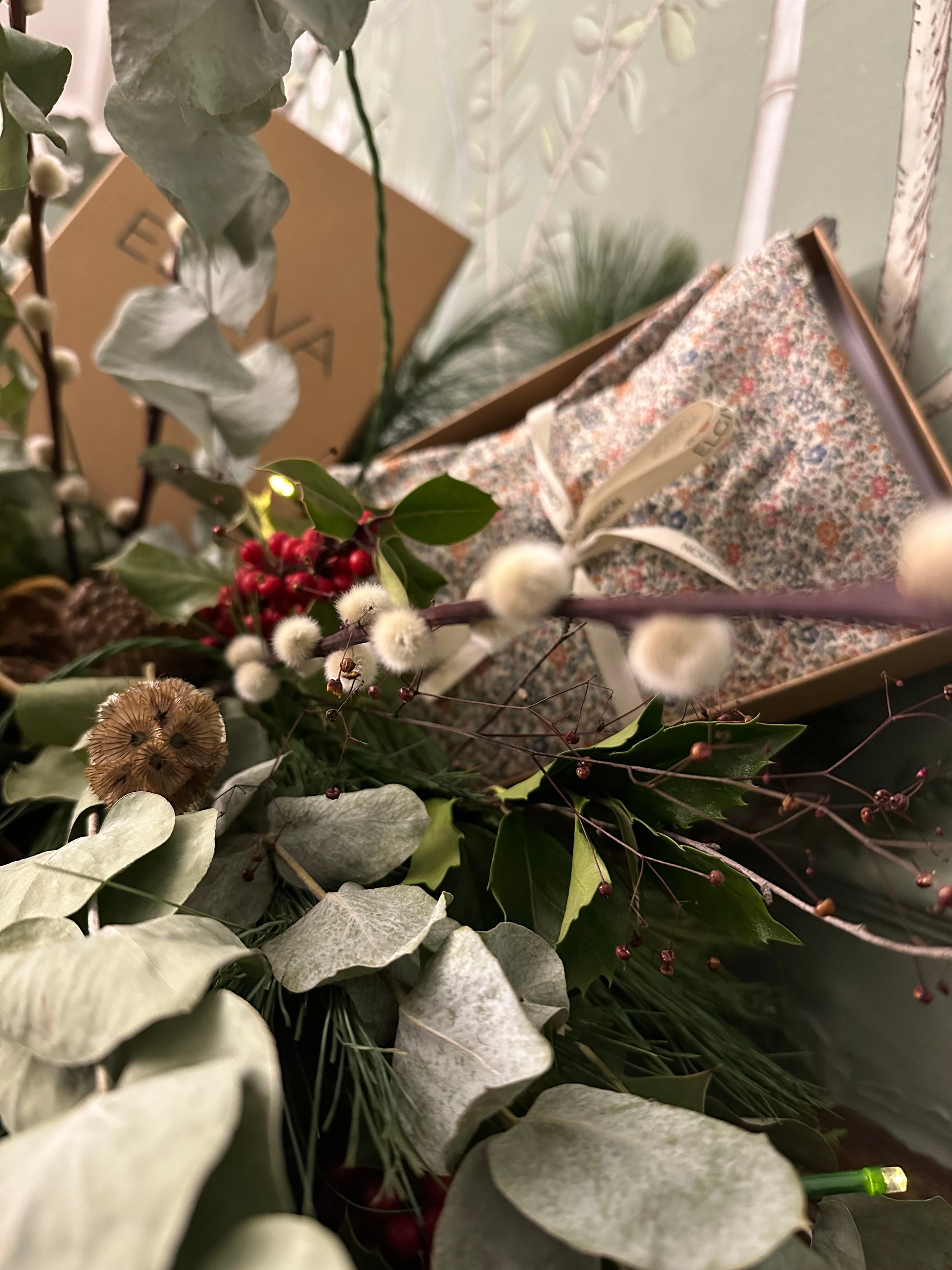 Liberty print sachet in gift box looking festive