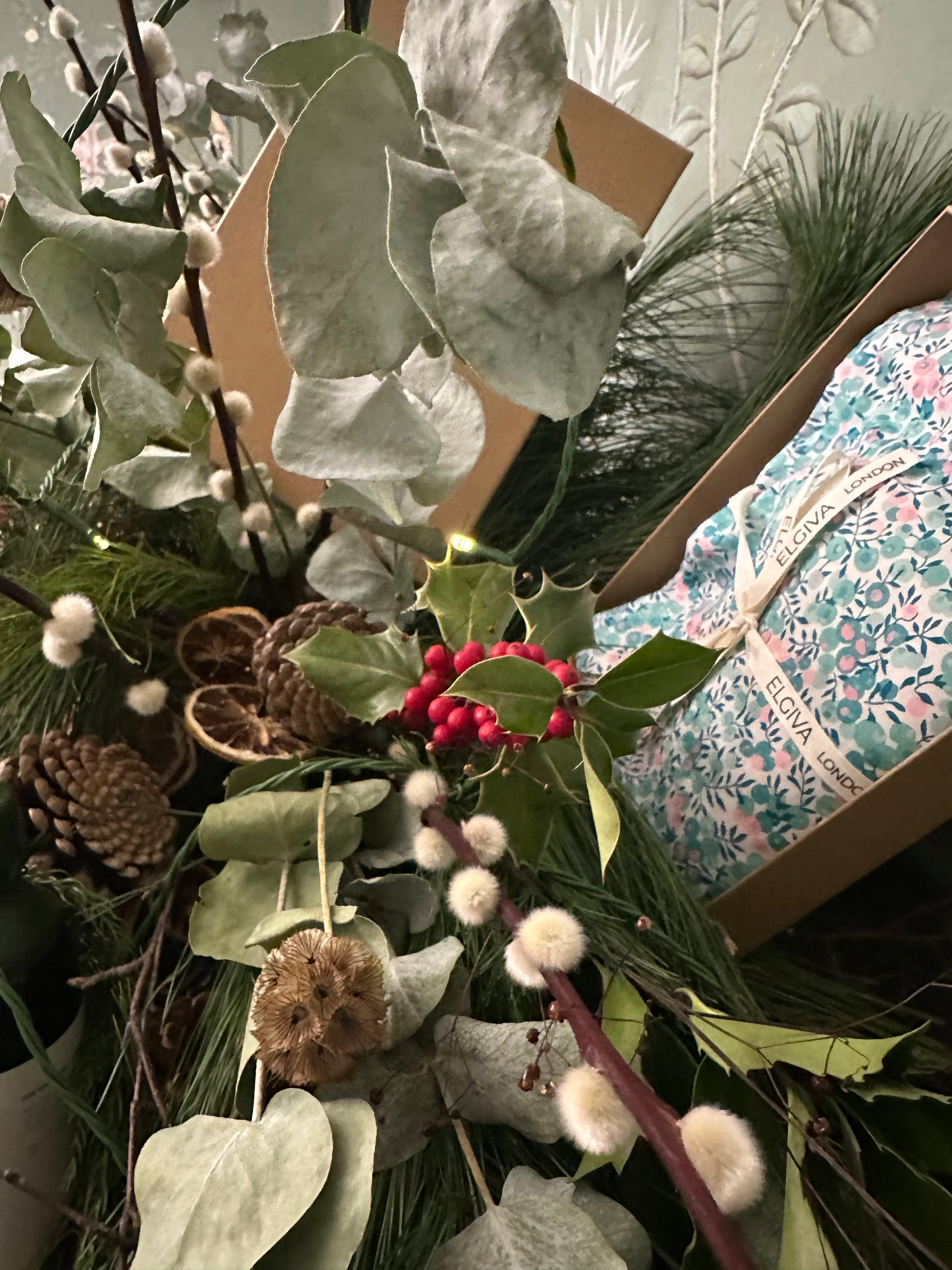 Liberty print sachet in gift box looking festive