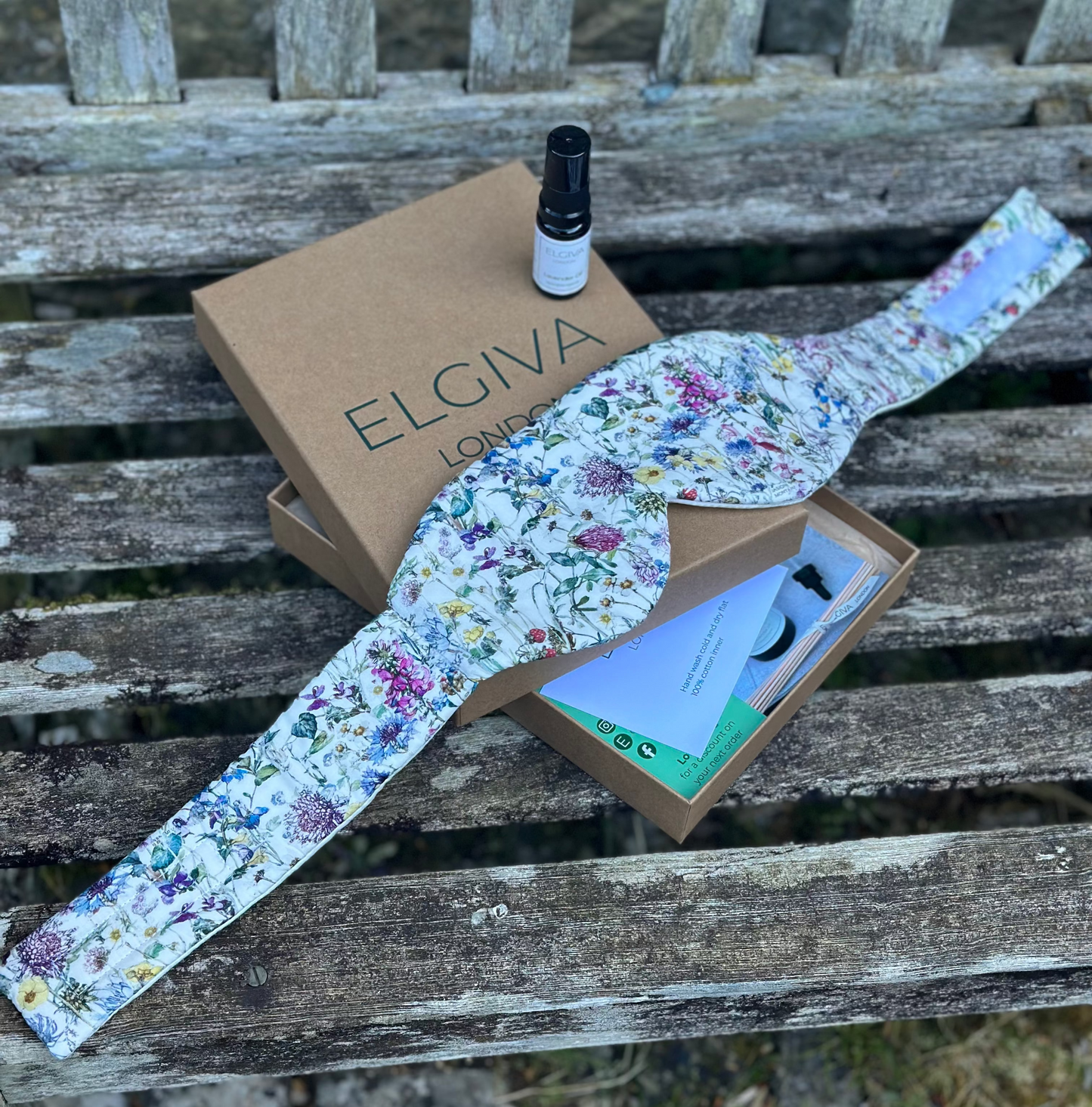 Floral patterned silk adjustable sleep mask