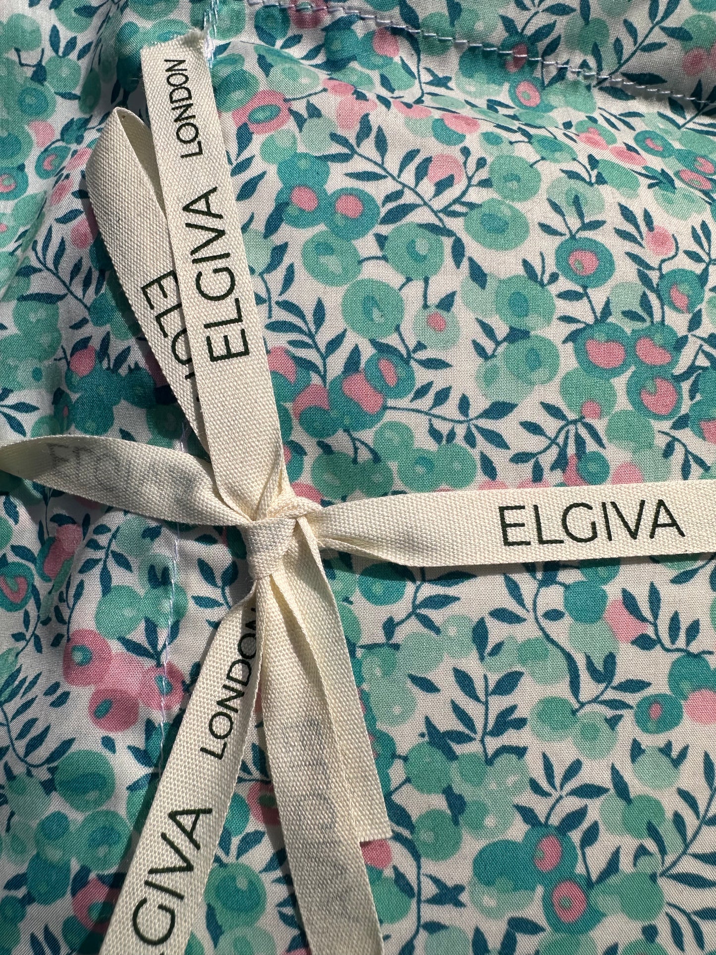 Elgiva lavender sachet in Liberty print fabric, boxed with an Elgiva ribbon