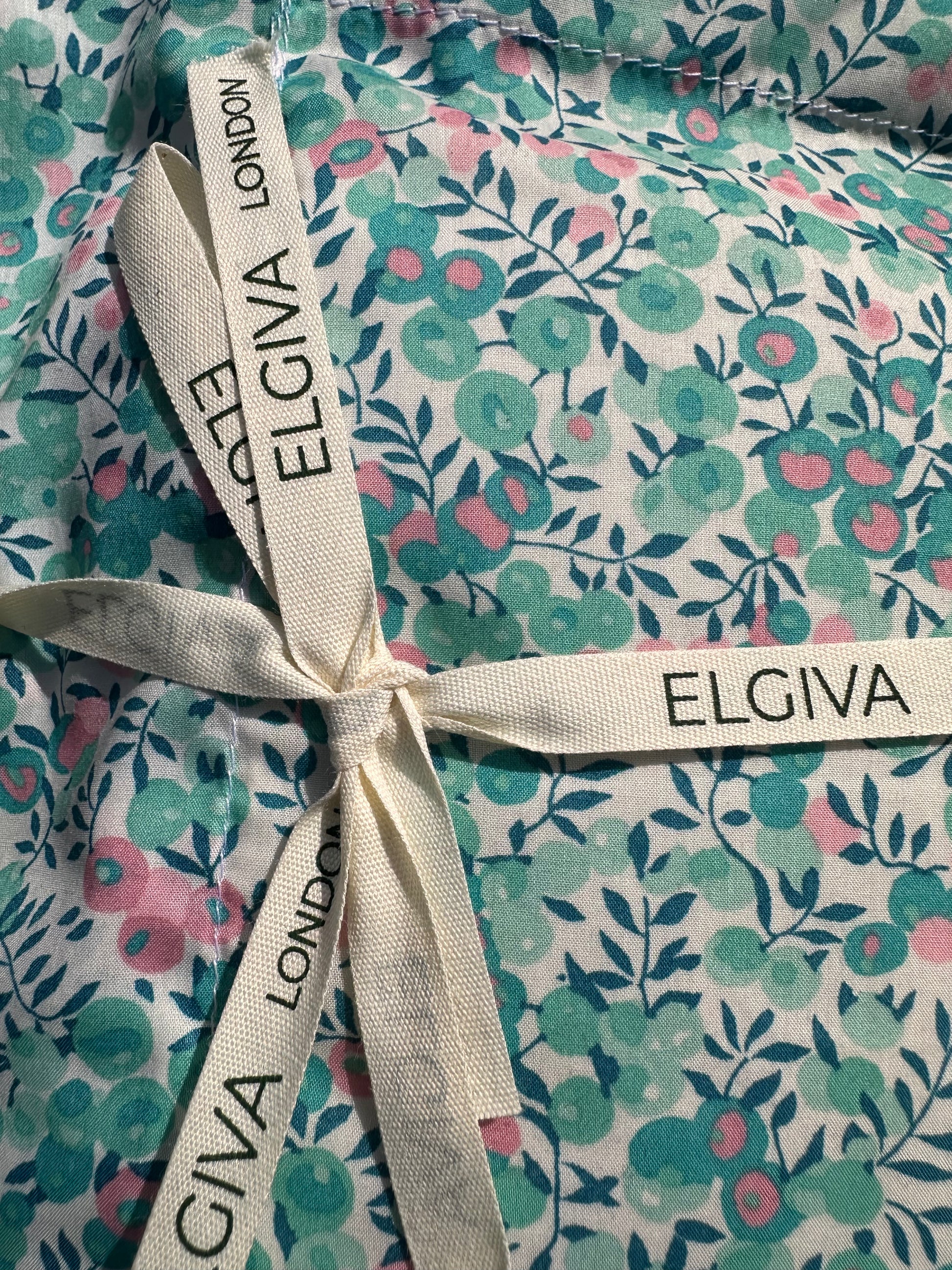 Elgiva lavender sachet in Liberty print fabric, boxed with an Elgiva ribbon