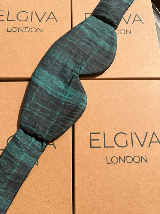 Blackout luxury Elgiva silk sleep mask adjustable for all head sizes, handstitched, breathable