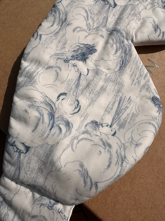 Elgiva sleep mask with Silk satin inner, four layers of thick pure cotton bamboo padding, pure cotton outer
Breathable, outer in LIberty print Zephyr


