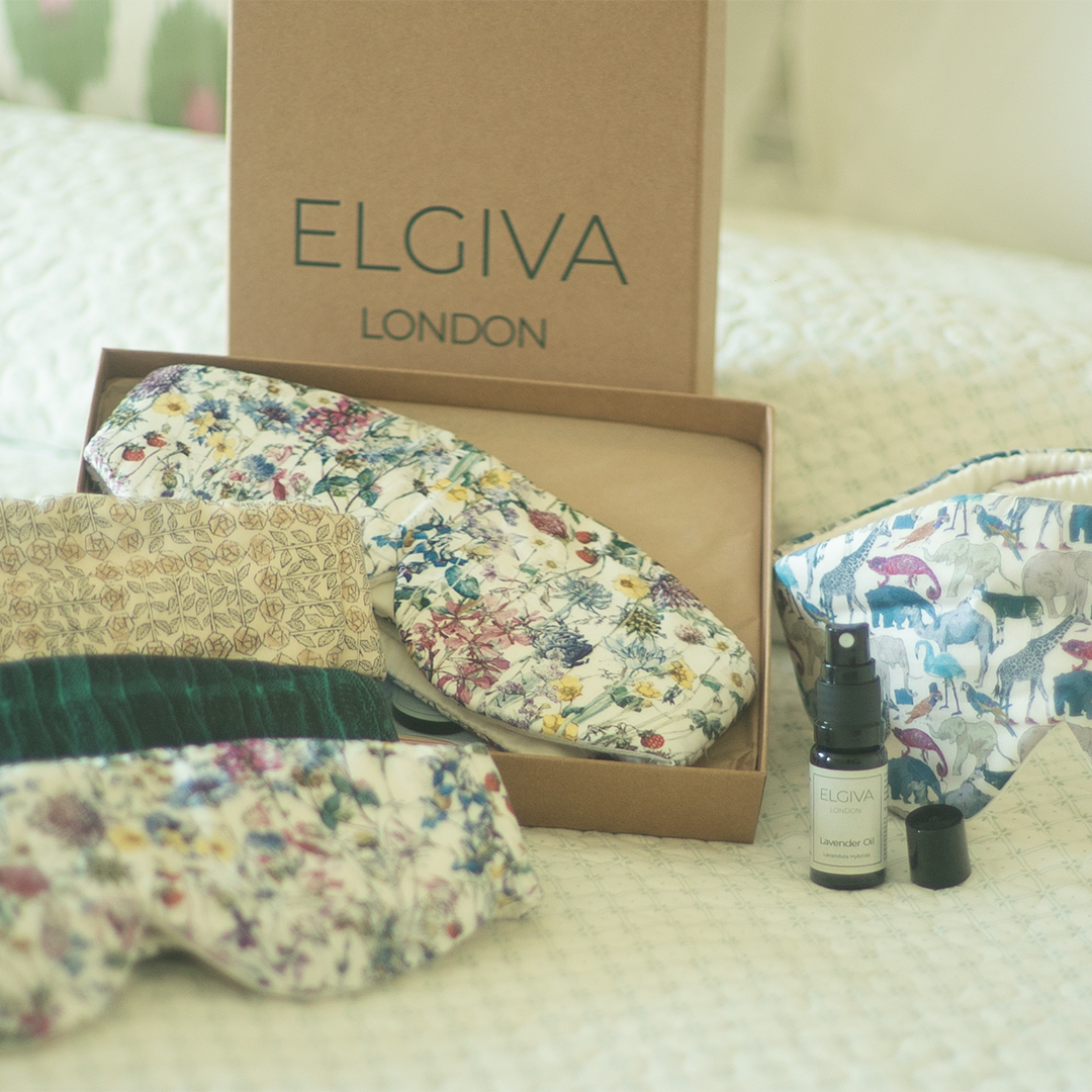 Elgiva London Lavender Oil Gift Box styled with a sleep eye mask