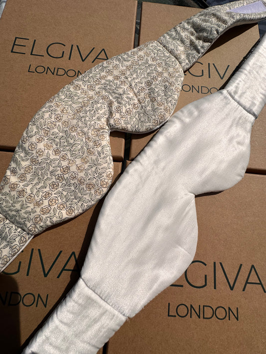 Elgiva sleep mask with Silk satin inner, four layers of thick pure cotton bamboo padding, pure cotton outer
Breathable, outer in LIberty print Sleeping Rose
